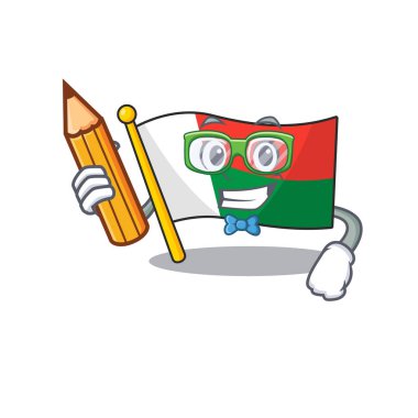 Kalem karakteri taşıyan öğrenci bayrak madagaskar çizgi filmi