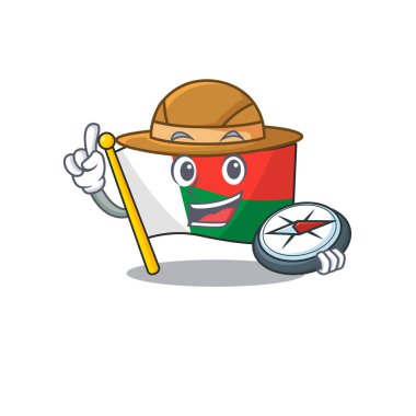 Maskot bayraklı madagaskar üzerinde pusula taşıyan bir çizgi film.