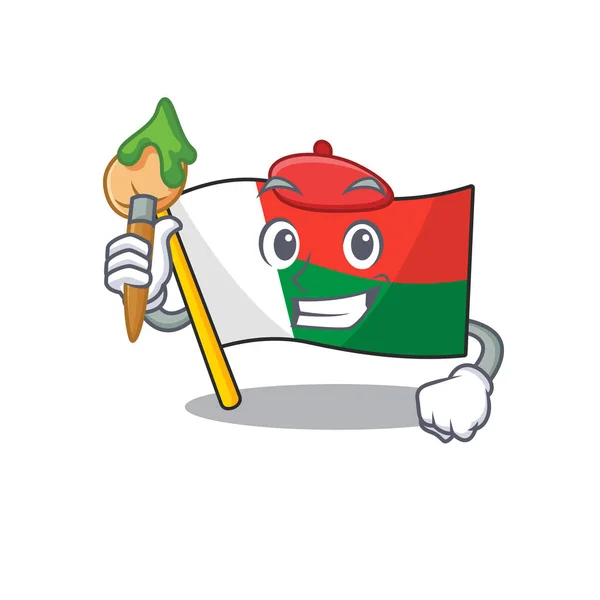 Bandeira de mascote madagascar com caráter pintor — Vetor de Stock