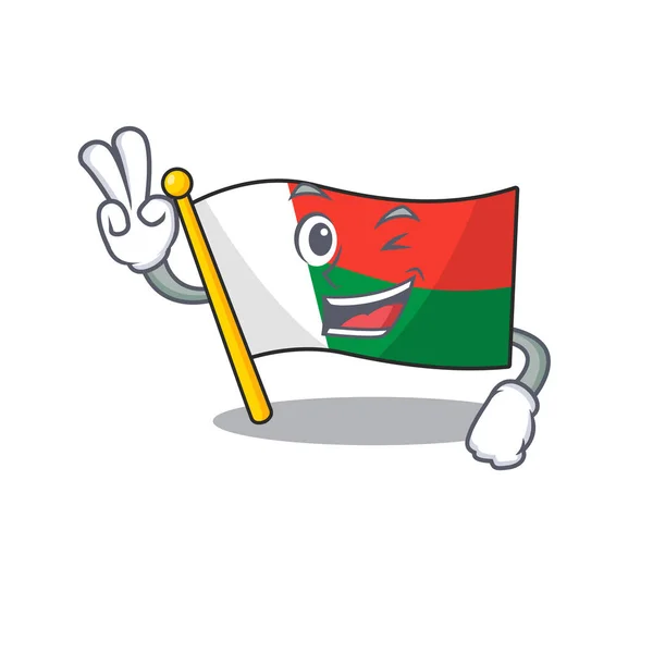 Bandeira de madagascar desenhos animados com dois dedos personagem — Vetor de Stock