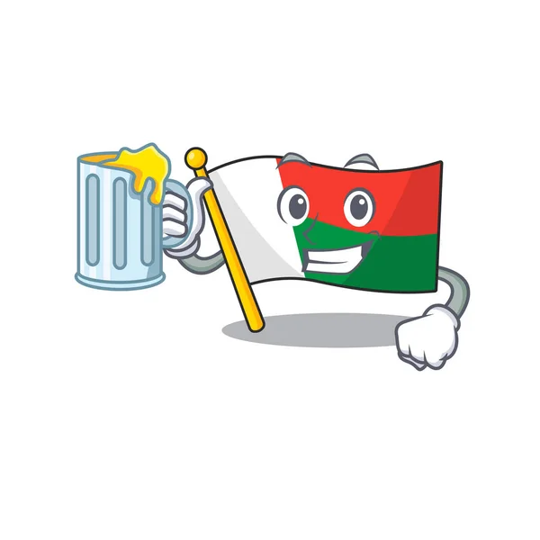 マスコットの旗の上の漫画マダガスカルはジュースを持っています — ストックベクタ