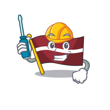 Otomotiv karikatür bayrağı Letonya ve maskot