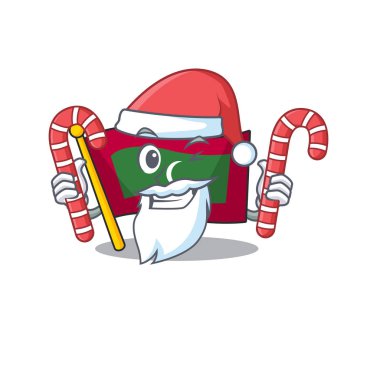 Noel Baba maskotla birlikte karikatür bayrak dalışı getiriyor.