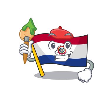 Ressam, maskotlu paraguay bayrağı.