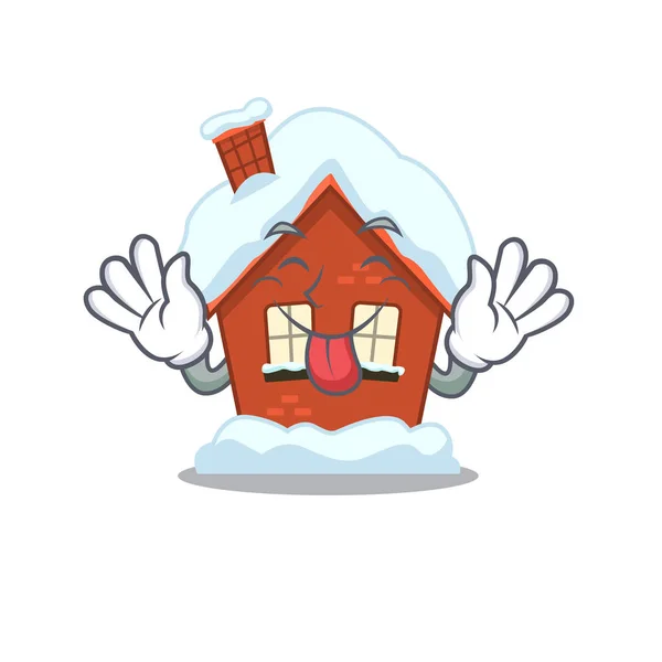 Tongue out winter house with in character shape — Stock Vector