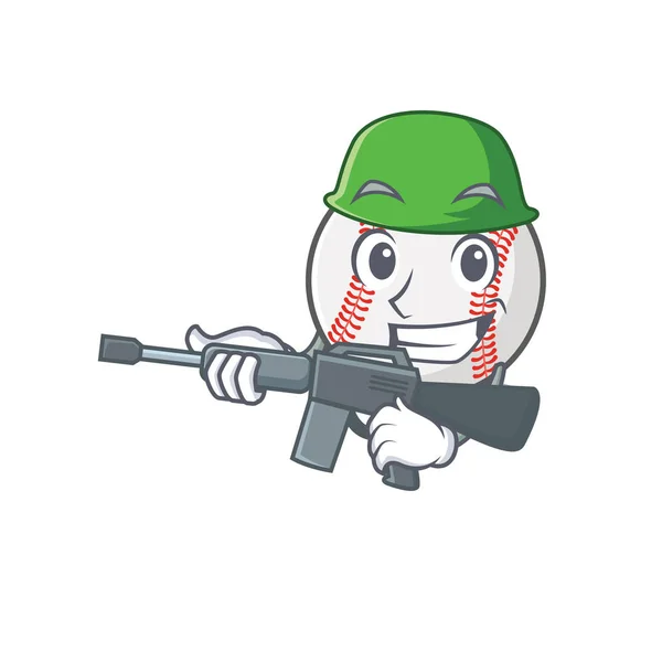 Cartoon baseball con in un esercito personaggio — Vettoriale Stock