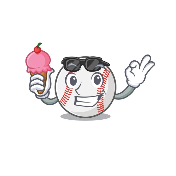Maskotský karikatura baseball dovnitř s tvaru zmrzliny — Stockový vektor