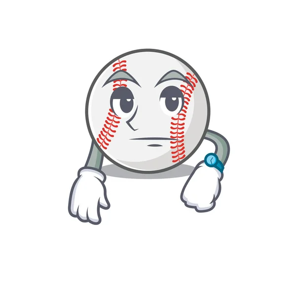 Cartoon honkbal met in wachtvorm mascotte — Stockvector