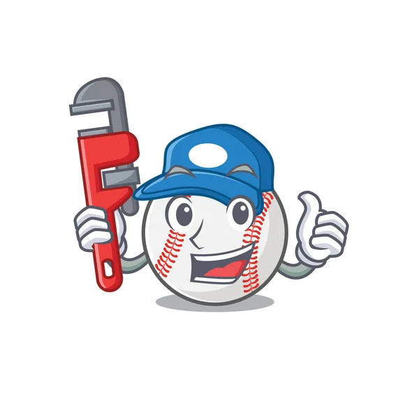 Cartoon-Baseball mit Klempner-Maskottchen — Stockvektor