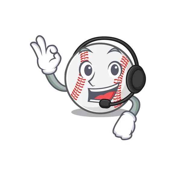 Cartoon baseball z maskotką w kształcie słuchawki — Wektor stockowy