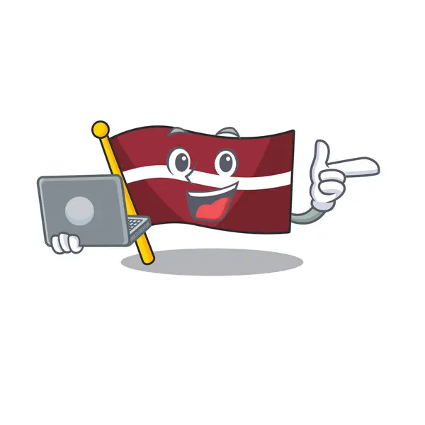 Kabala zászló latvia a hozza laptop karakter — Stock Vector