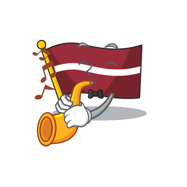 Bandera de dibujos animados latvia aislado en carácter con trompeta — Vector de stock