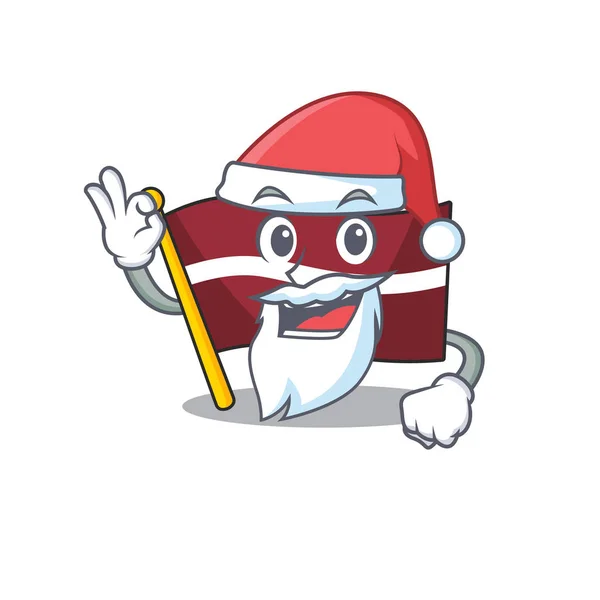 Papai Noel bandeira dos desenhos animados latvia em com mascote —  Vetores de Stock