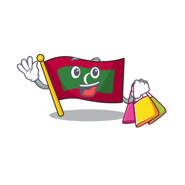 Maldivas de bandera de dibujos animados aisladas en las compras de personajes — Archivo Imágenes Vectoriales