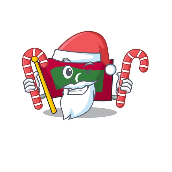 Санта принести конфеты мультяшный флаг Мальдивы в с талисманом — стоковый вектор