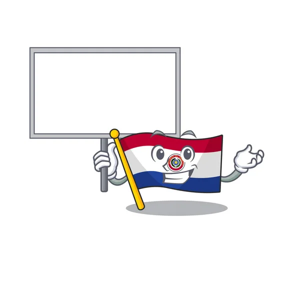 Traga bordo bandeira dos desenhos animados paraguai com mascote — Vetor de Stock