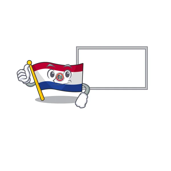 Pulgares arriba con el tablero de dibujos animados bandera paraguay en con la mascota — Vector de stock