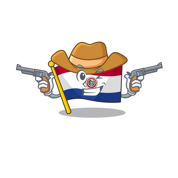 Bandeira dos desenhos animados do vaqueiro paraguai com mascote —  Vetores de Stock