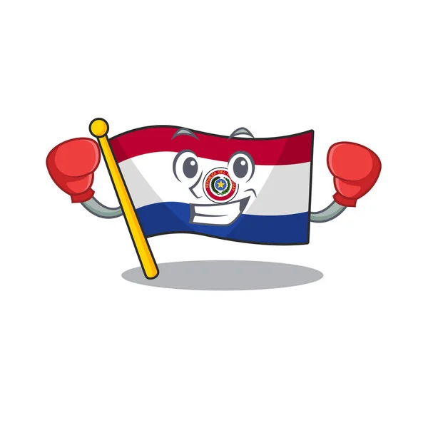 Boxe bandeira dos desenhos animados paraguai com mascote — Vetor de Stock