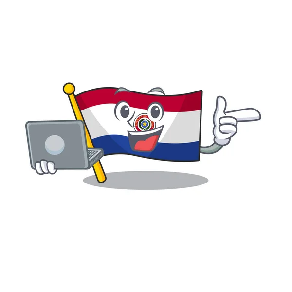 S vzít notebook karikatura vlajka paraguay s maskotem — Stockový vektor