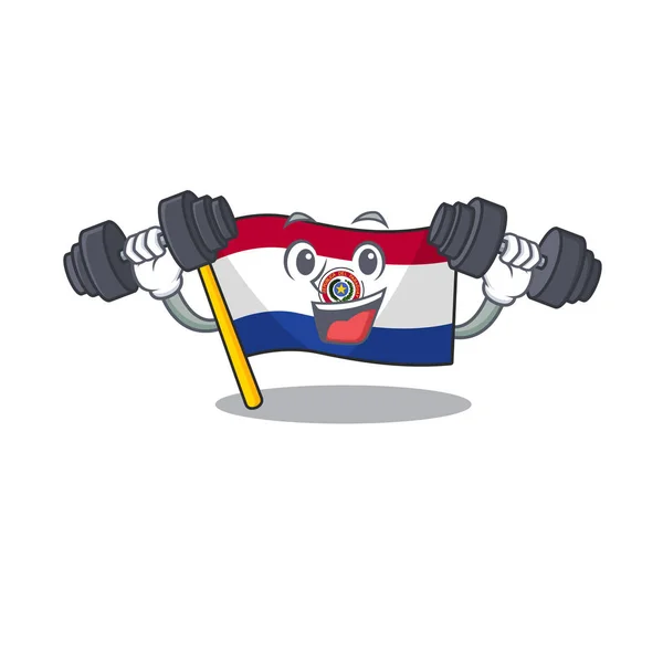 Mit Hantel Cartoon Flagge Paraguay mit Maskottchen — Stockvektor