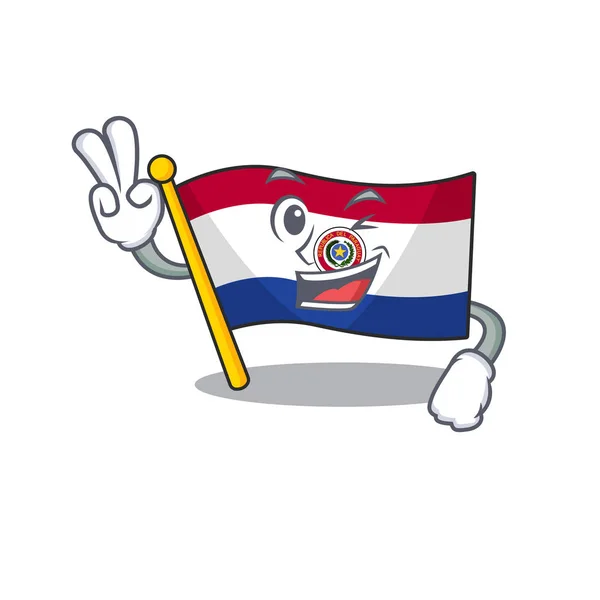 Karikatur Flagge Paraguay isoliert in zwei Finger Charakter — Stockvektor