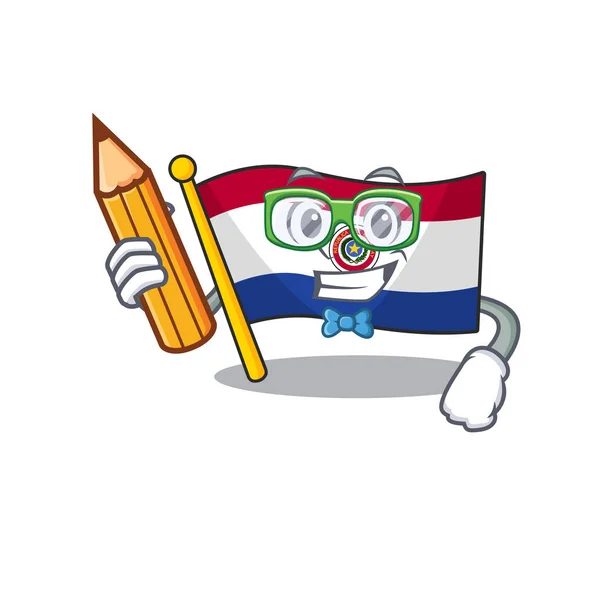 Bandeira dos desenhos animados paraguai isolado em estudante segurando personagem lápis — Vetor de Stock