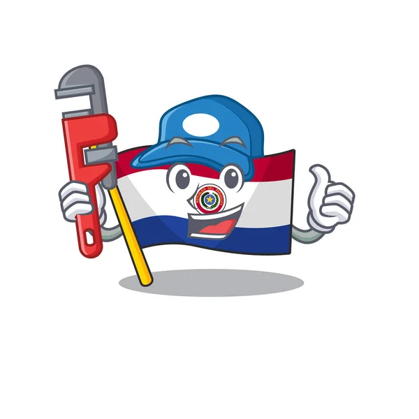 Bandeira paraguay cartoon com em personagem encanador — Vetor de Stock