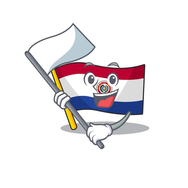 Bandera de dibujos animados paraguay con en traer el personaje de la bandera — Vector de stock