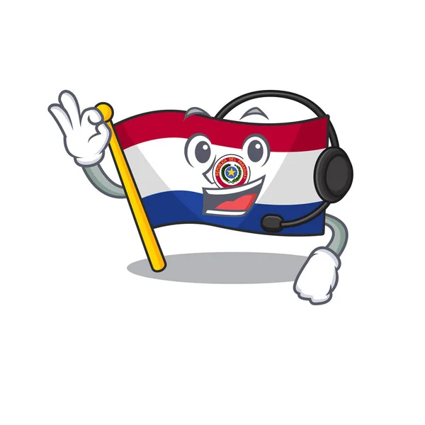 Bandera paraguay de dibujos animados con en con carácter auriculares — Vector de stock