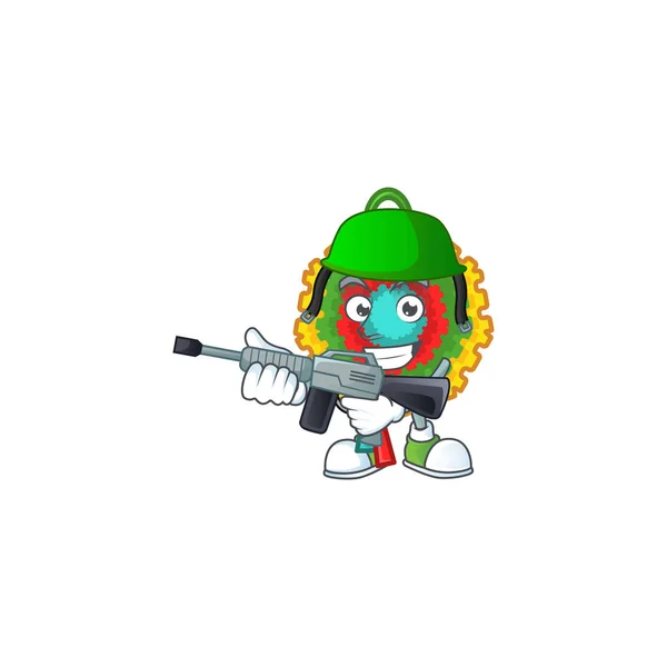 Un estilo de dibujos animados de piñata Ejército con ametralladora — Vector de stock