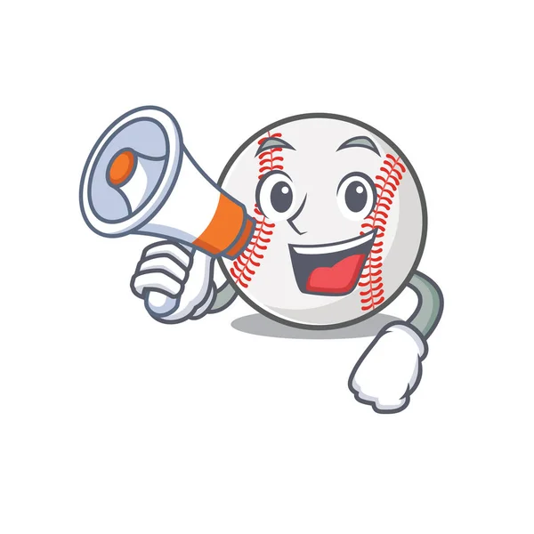 Cartoon baseball dengan karakter memegang megaphone Stok Vektor