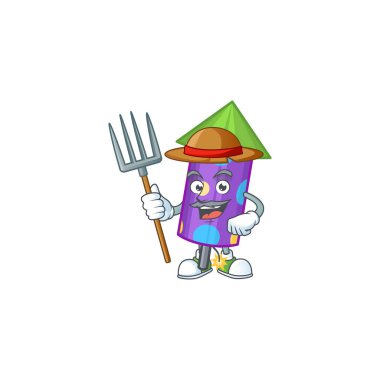 Farmer dot fireworks rocket cartoon character with hat and tools