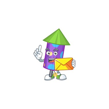 Zarfla Mutlu yüz nokta havai fişek roket maskot stili