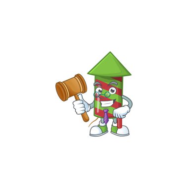 Akıllı yargıç yeşil çizgili havai fişek roketi çizgi film karakteri tarzında sunuluyor