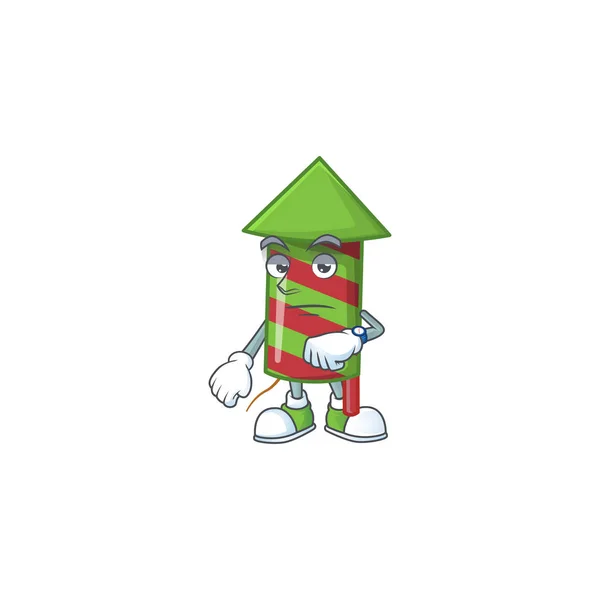 Waiting green stripes fireworks rocket on cartoon mascot style design — Stock Vector