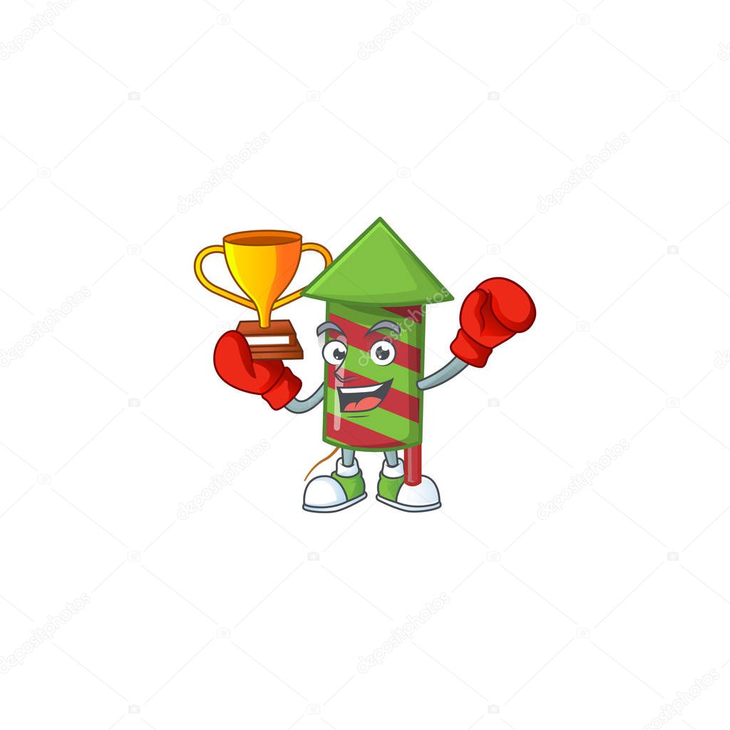 Super cool Boxing winner green stripes fireworks rocket in mascot cartoon style