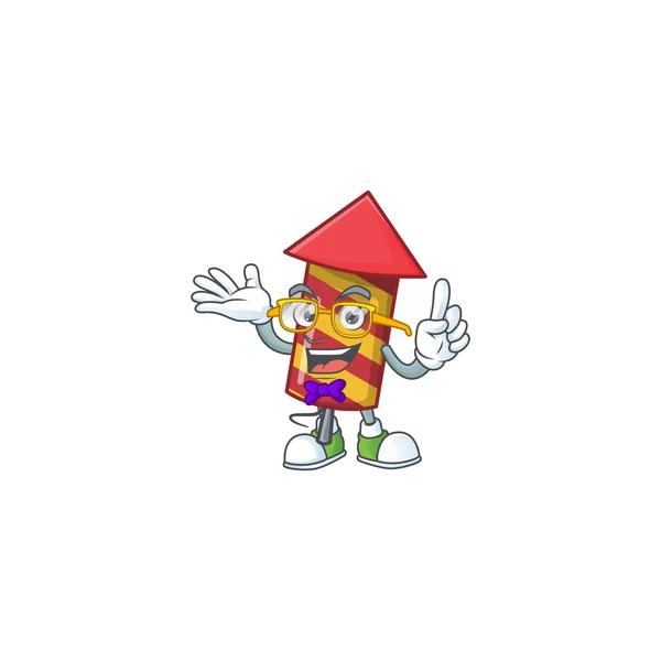 Super Funny Geek smart red stripes fireworks rocket mascot cartoon style — Stock Vector
