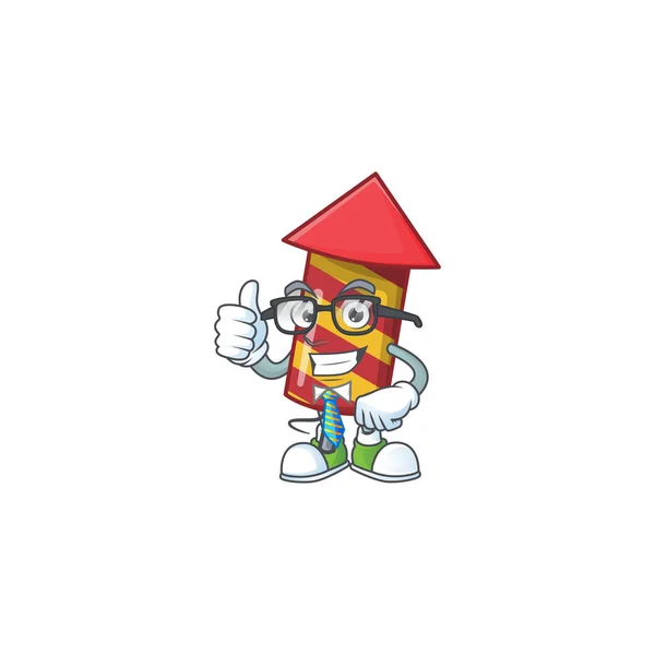 Cool Empresário listras vermelhas fogo de artifício foguete mascote personagem cartoon — Vetor de Stock