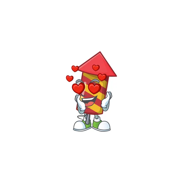 Verlieben glücklich süße rote Streifen Feuerwerk Rakete Cartoon-Design — Stockvektor