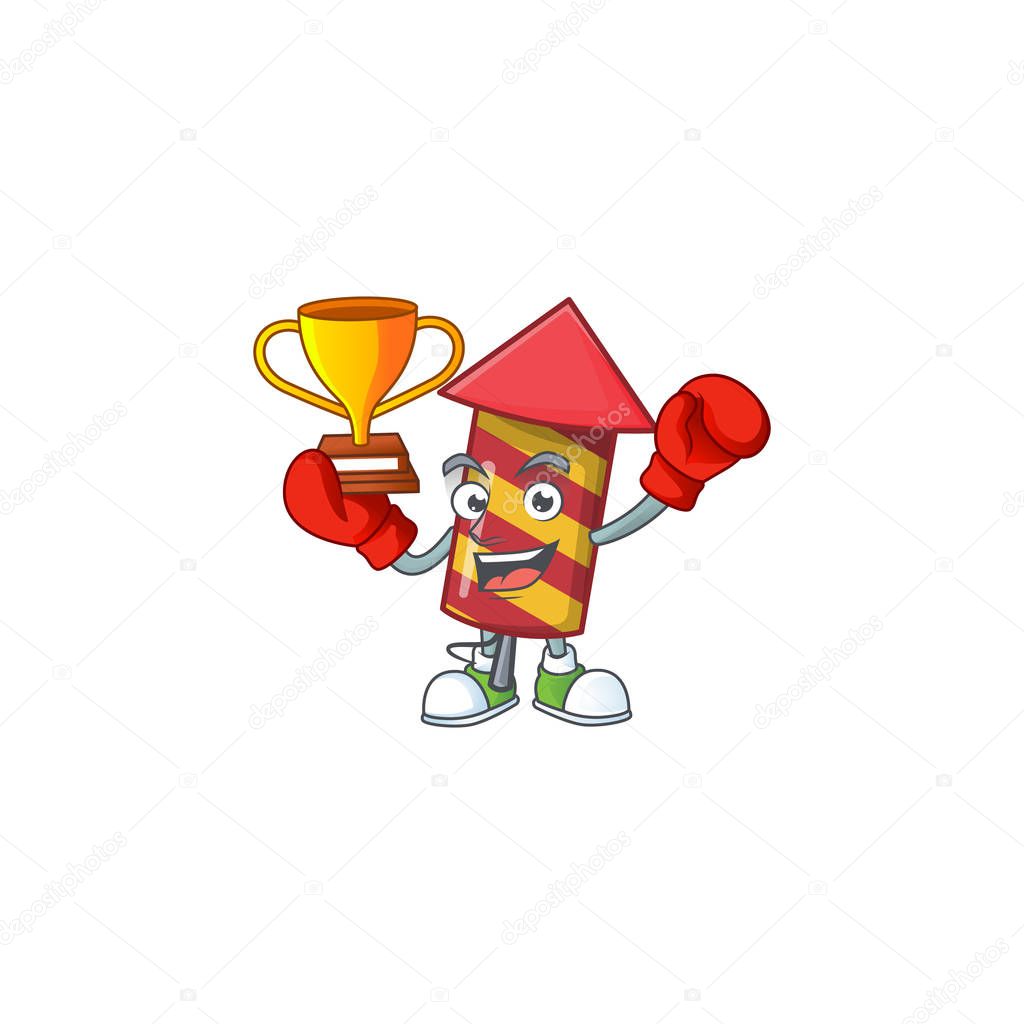 Super cool Boxing winner red stripes fireworks rocket in mascot cartoon style