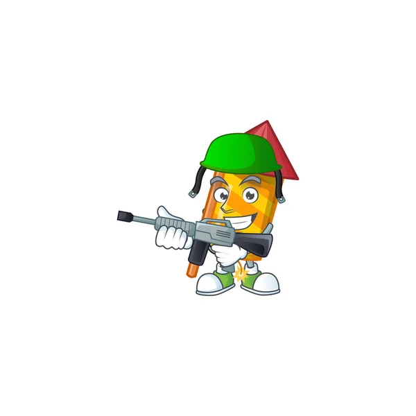 機関銃付き黄色のストライプ花火ロケット軍の漫画スタイル — ストックベクタ