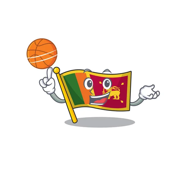 Maskotflagga sri lanka med i innehav basket karaktär — Stock vektor