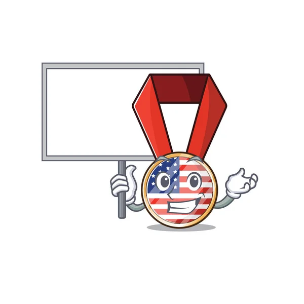 Desenhos animados EUA medalha com em trazer personagem bordo — Vetor de Stock