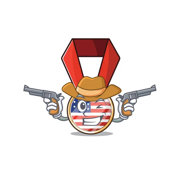 Cartoon usa medaille met in cowboy karakter — Stockvector