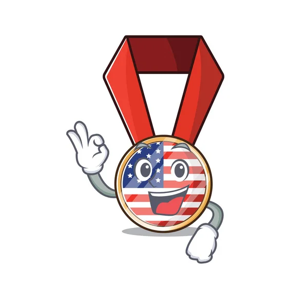 Mascote EUA medalha no personagem ok — Vetor de Stock