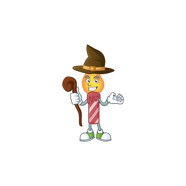 Happy Halloween Witch red strips candle cartoon style of character — стоковый вектор