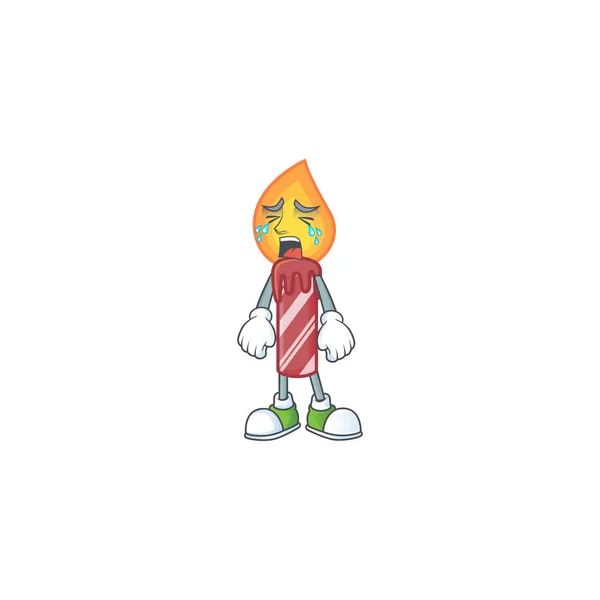 Triste chorando listras vermelhas vela desenho animado estilo de design de personagem — Vetor de Stock
