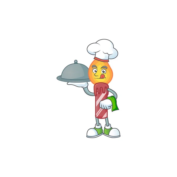 Candela a strisce rosse sorridenti come chef con design in stile cartone animato alimentare — Vettoriale Stock