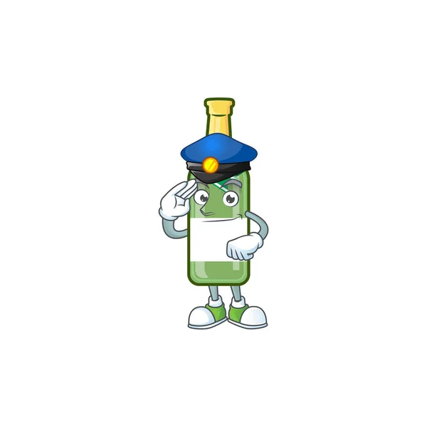 Champagner grüne Flasche Cartoon-Figur als Polizist gekleidet — Stockvektor